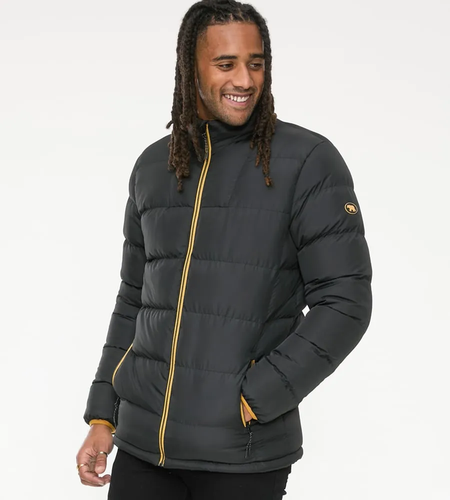 Mens Puffer Jacket Featuring Cuff Bindings and Embroidered Badge