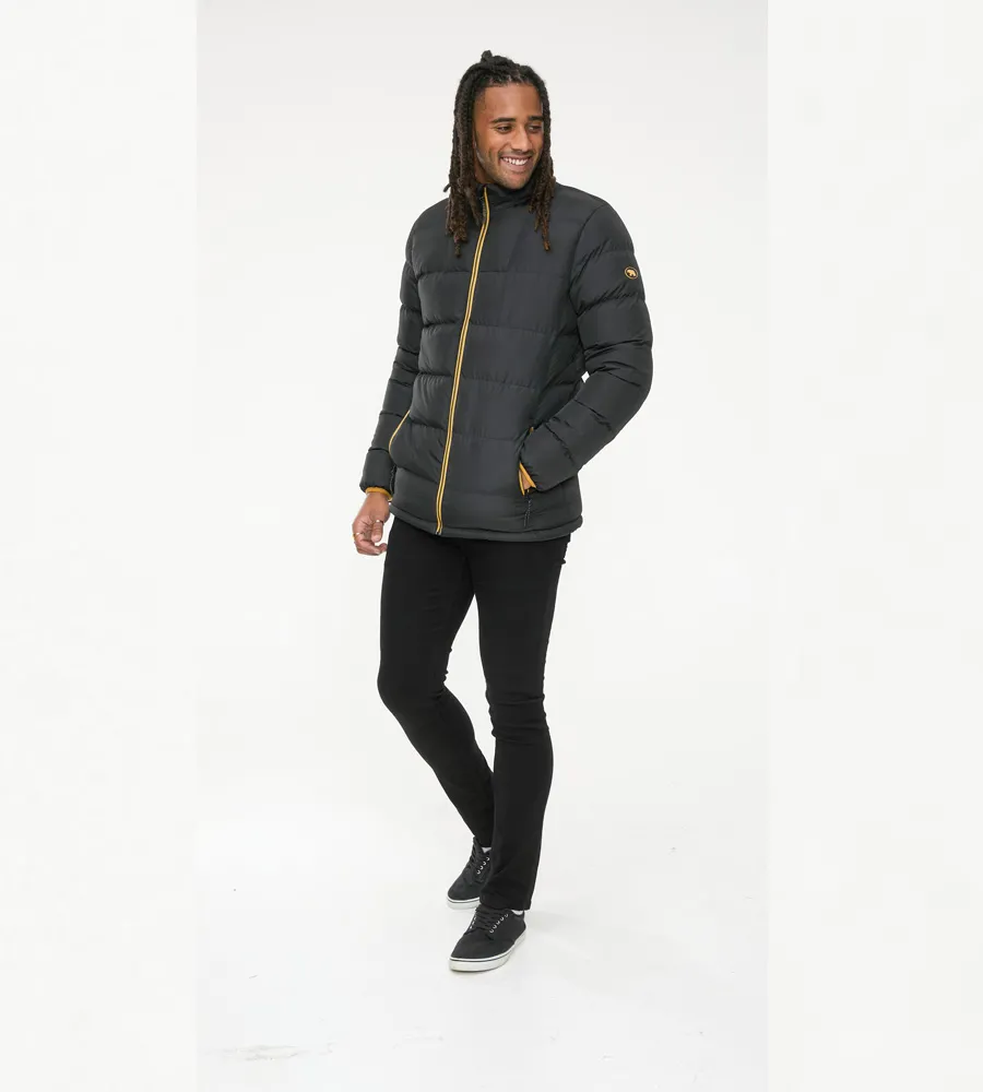 Mens Puffer Jacket Featuring Cuff Bindings and Embroidered Badge