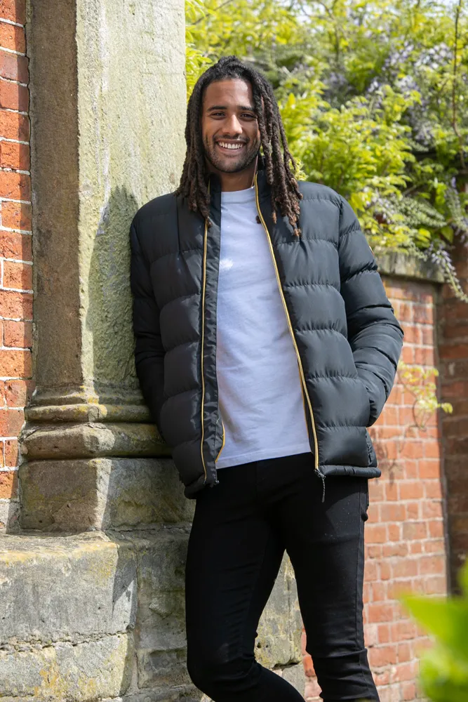 Mens Puffer Jacket Featuring Cuff Bindings and Embroidered Badge