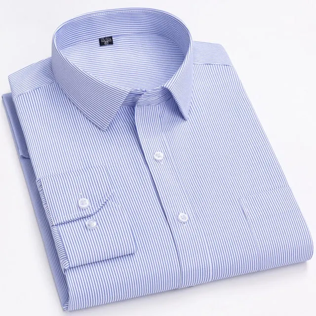 Men's Smart Casual Striped Single Patch Pocket Office Long Sleeve Shirt
