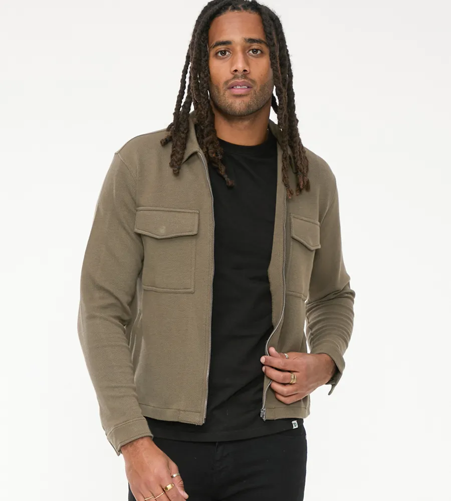 Mens Stretch Jacket with Zipper Closure and Patch Pockets