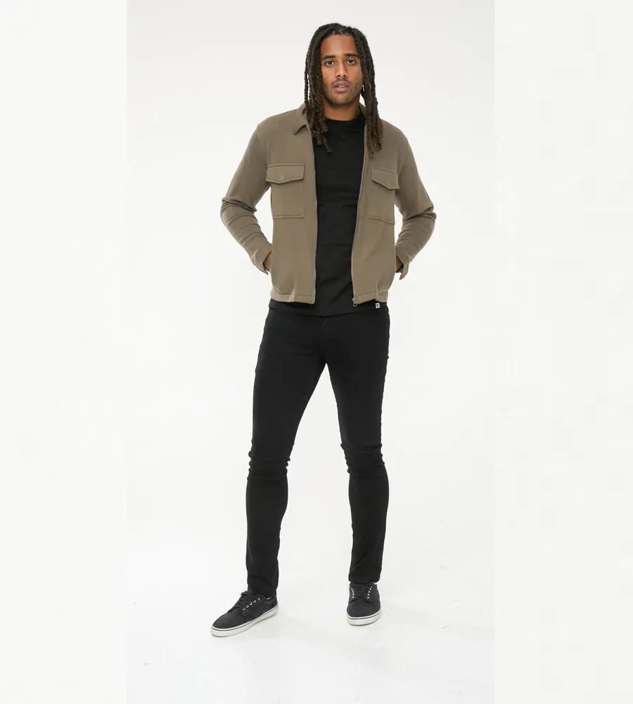 Mens Stretch Jacket with Zipper Closure and Patch Pockets