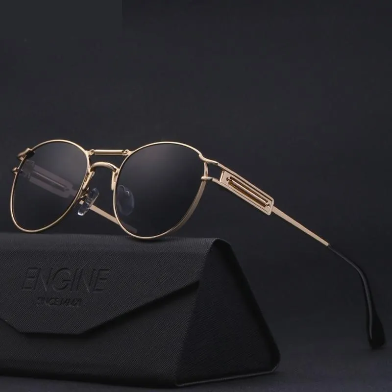 Men's Steampunk Style Round Alloy Sunglasses with Bag