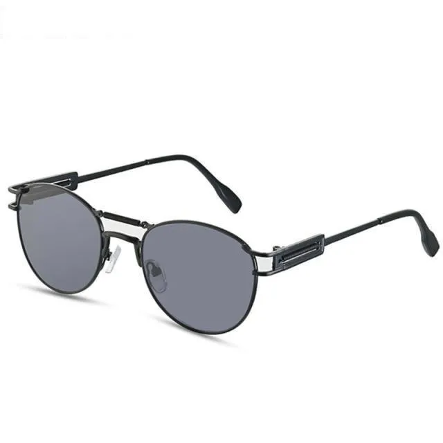 Men's Steampunk Style Round Alloy Sunglasses with Bag