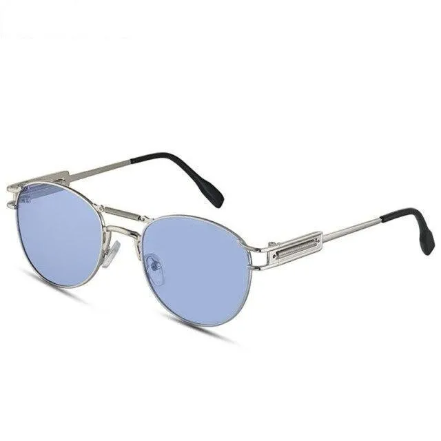 Men's Steampunk Style Round Alloy Sunglasses with Bag