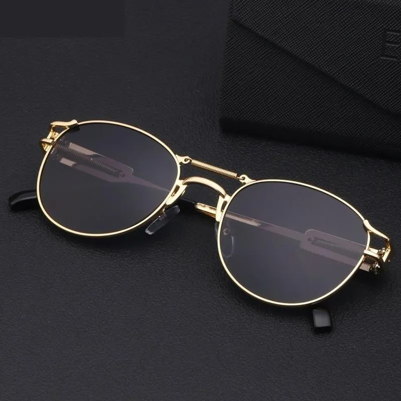 Men's Steampunk Style Round Alloy Sunglasses with Bag