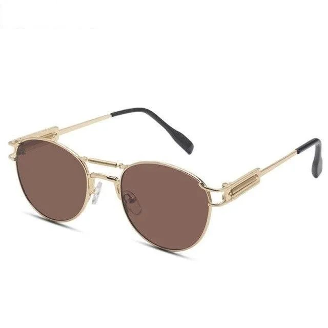 Men's Steampunk Style Round Alloy Sunglasses with Bag