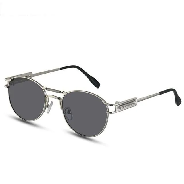 Men's Steampunk Style Round Alloy Sunglasses with Bag