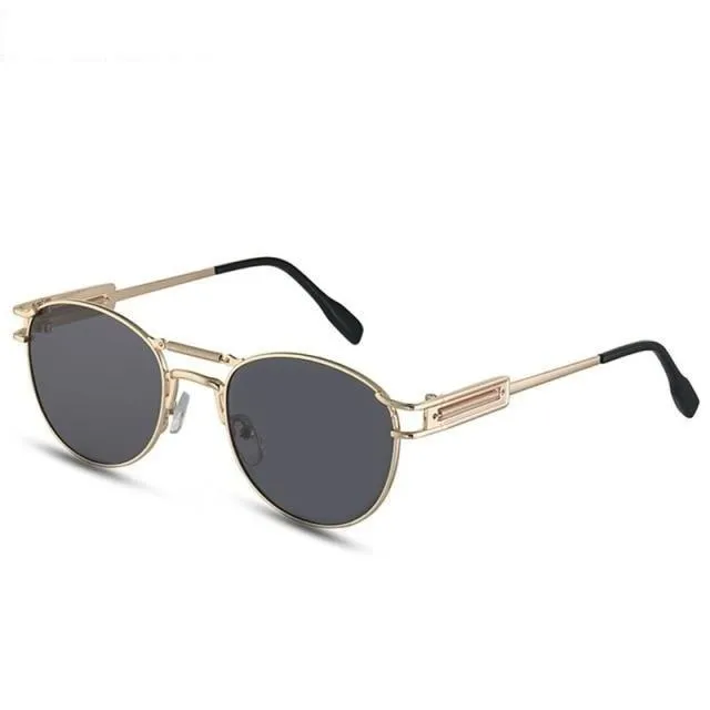 Men's Steampunk Style Round Alloy Sunglasses with Bag