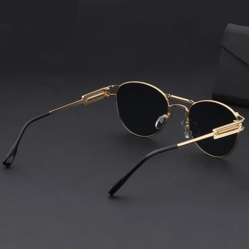 Men's Steampunk Style Round Alloy Sunglasses with Bag