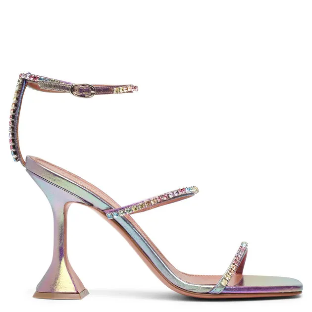 Metallic Leather Embellished Amina Muaddi Gilda Sandals