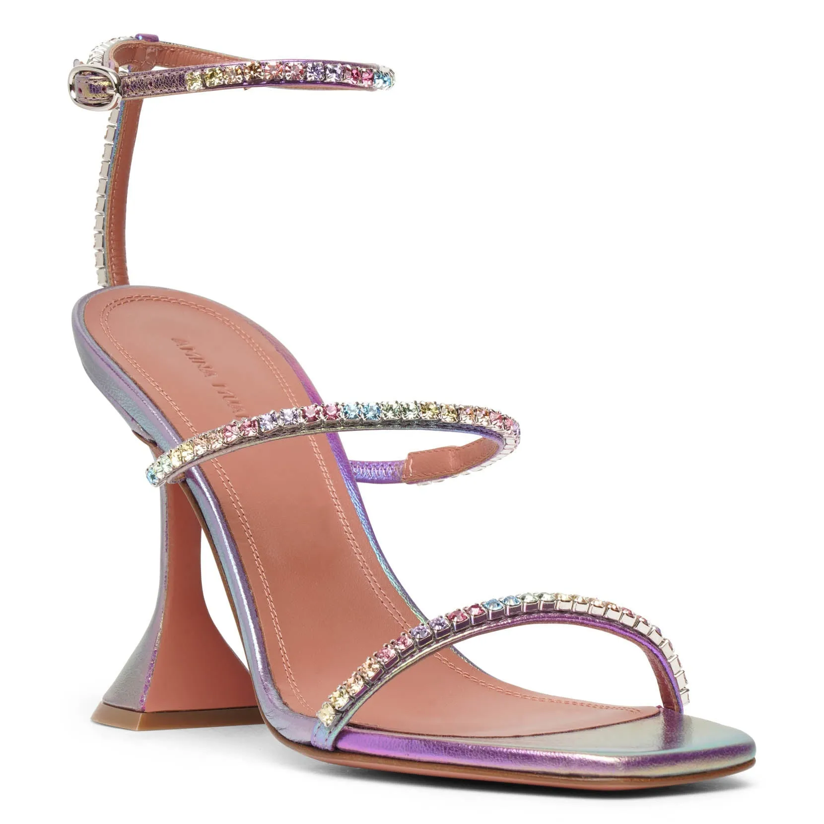 Metallic Leather Embellished Amina Muaddi Gilda Sandals