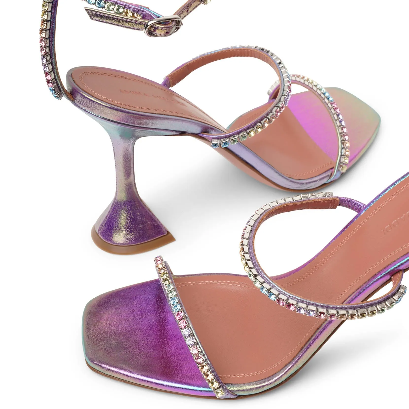 Metallic Leather Embellished Amina Muaddi Gilda Sandals