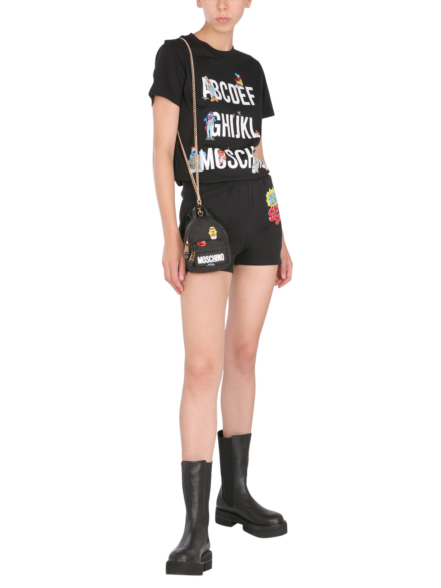 MOSCHINO Cotton Sweat Shorts Sesame Street Print