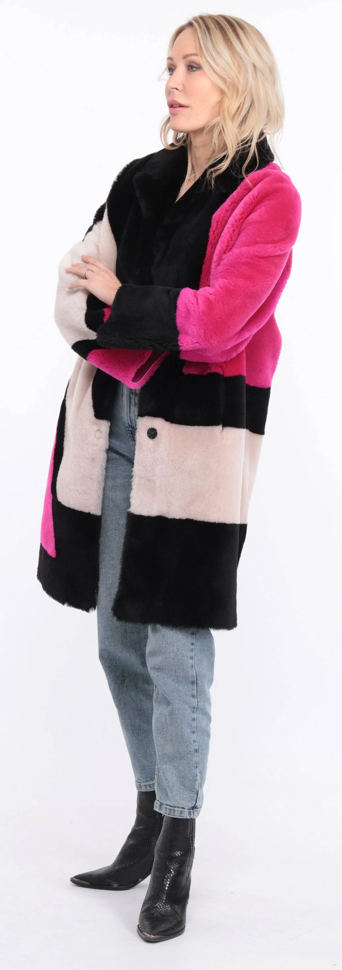 Multicolor grena sheepskin coat for women.