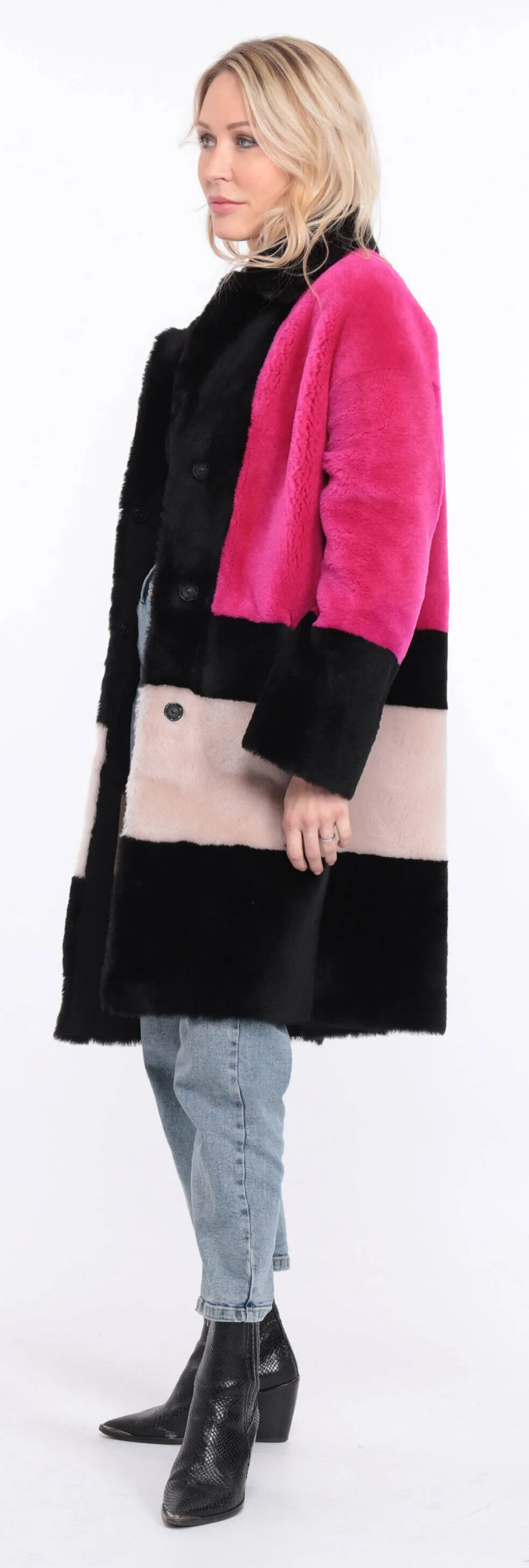 Multicolor grena sheepskin coat for women.