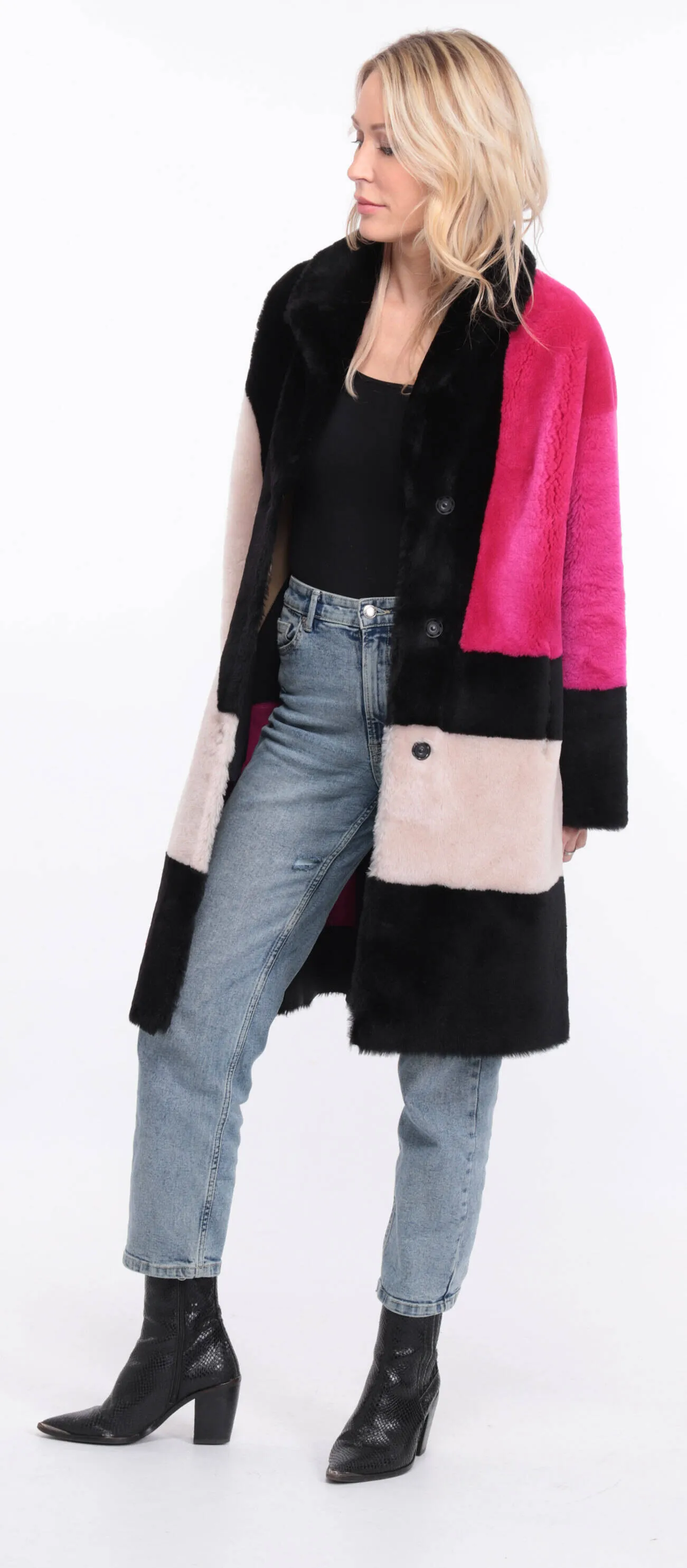 Multicolor grena sheepskin coat for women.