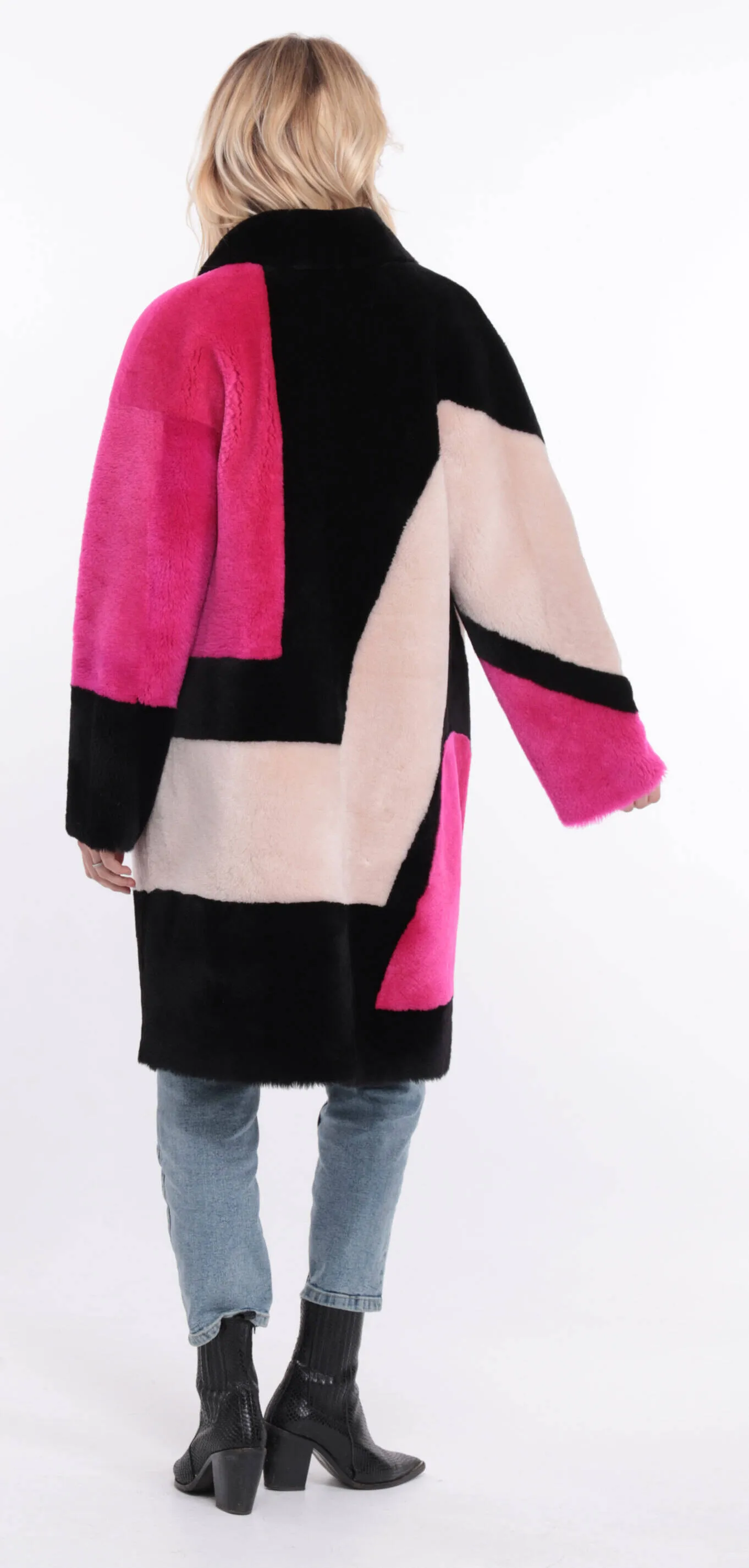 Multicolor grena sheepskin coat for women.