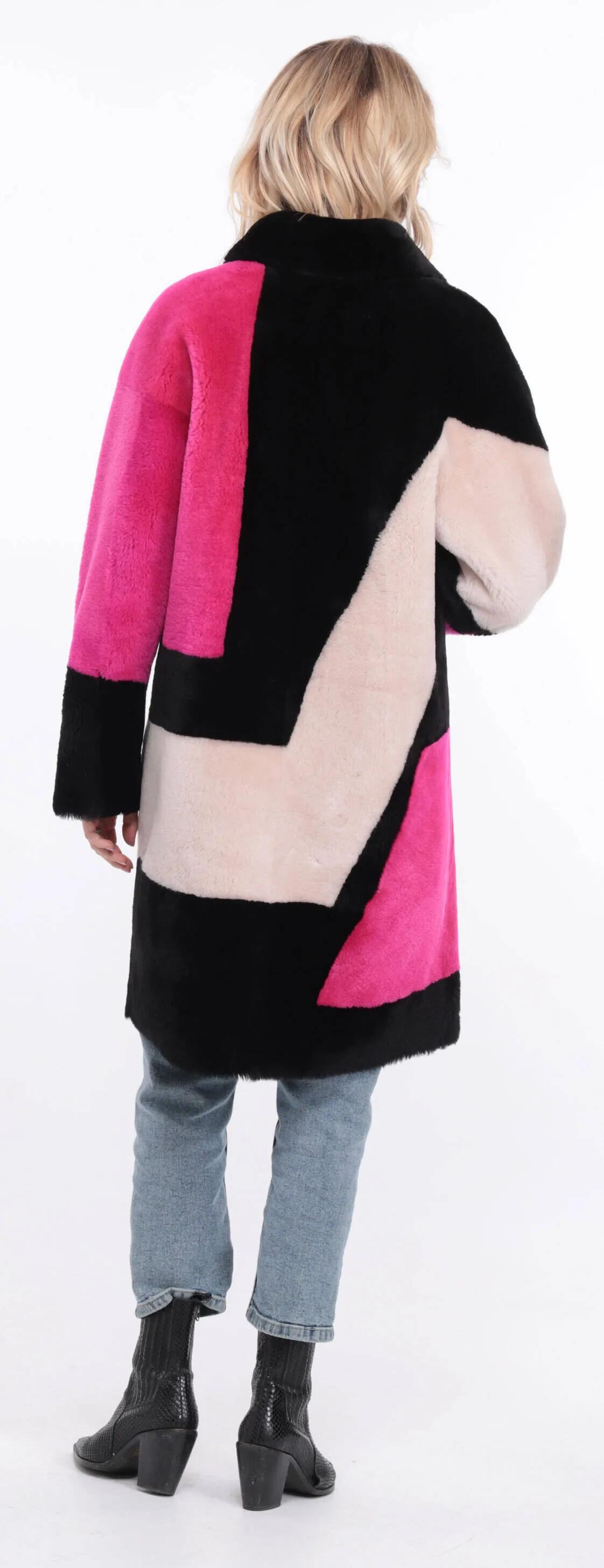 Multicolor grena sheepskin coat for women.