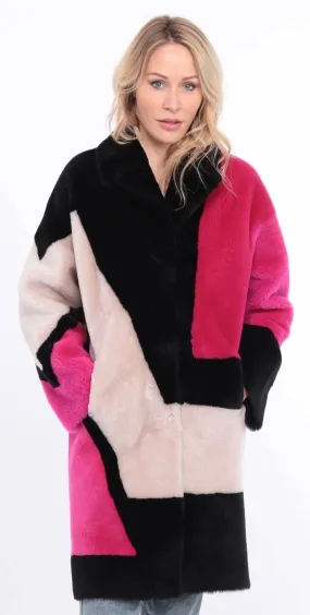 Multicolor grena sheepskin coat for women.