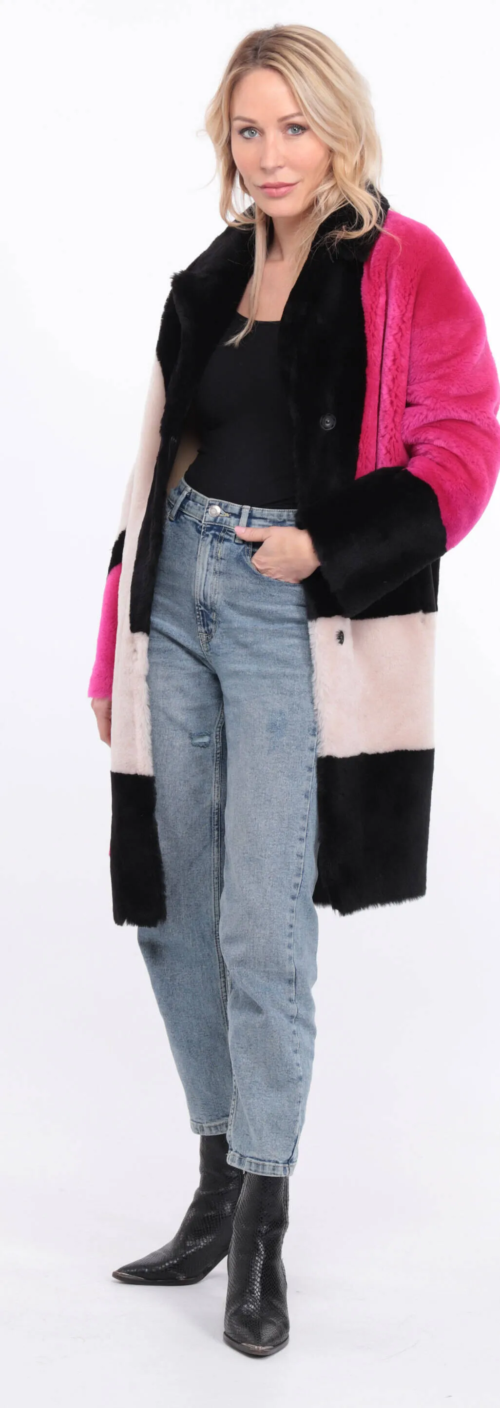 Multicolor grena sheepskin coat for women.