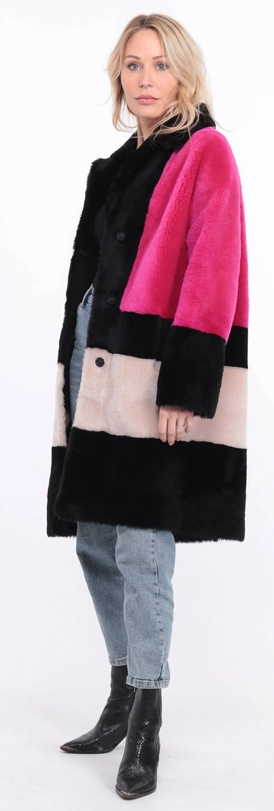 Multicolor grena sheepskin coat for women.