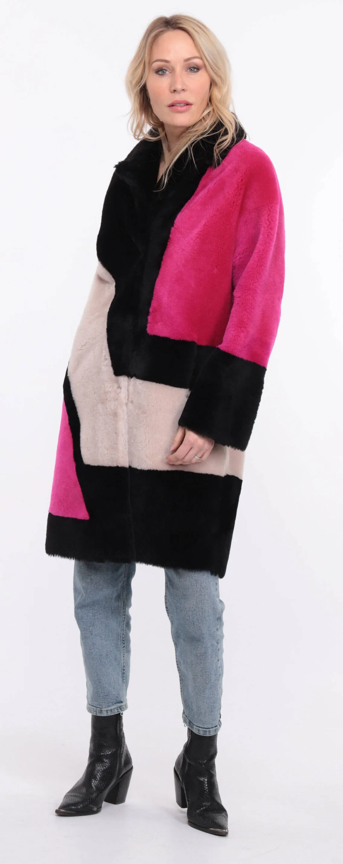 Multicolor grena sheepskin coat for women.