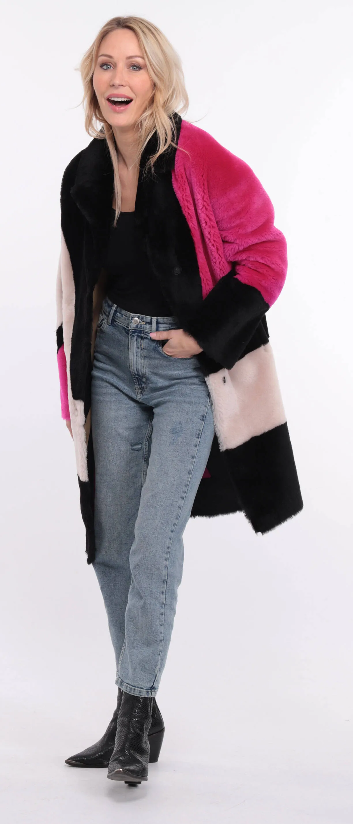 Multicolor grena sheepskin coat for women.