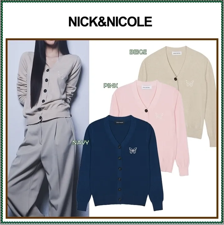 NICK&NICOLE Cardigans | Plain Logo Street Style