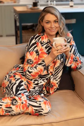 Nicole Animal Print Pajama Top, Long Sleeve, Floral Pattern.