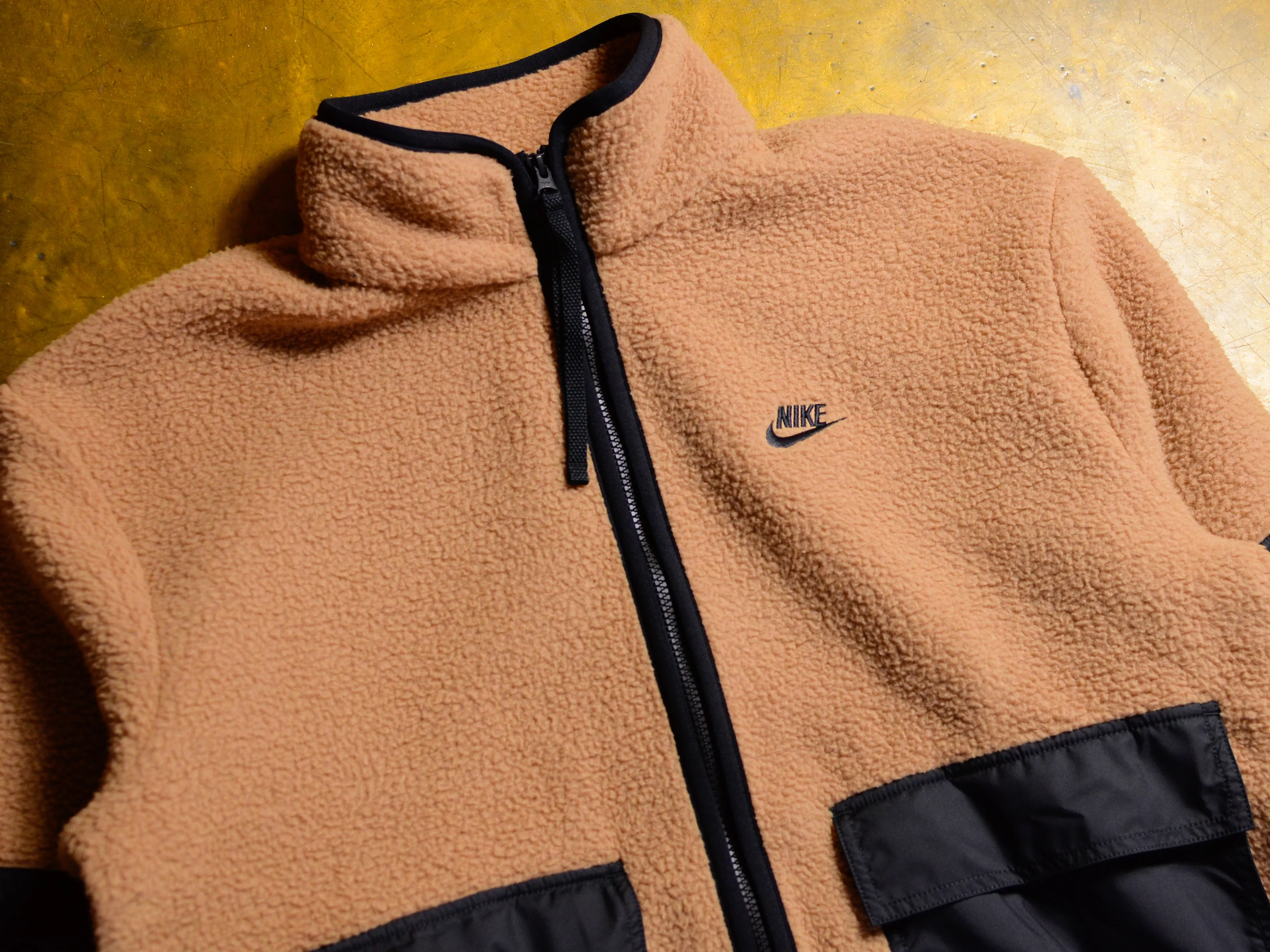 Nike Sherpa FZ Jacket in Dark Driftwood and Black - Sportswear Collection