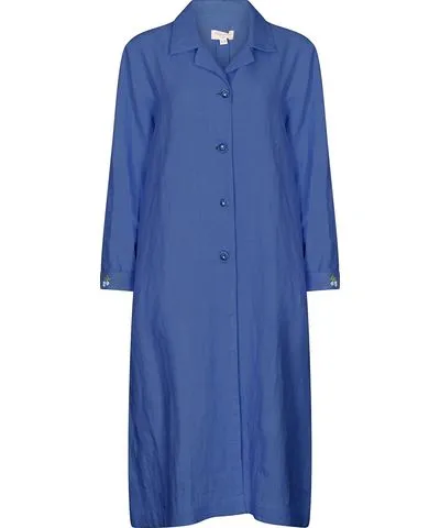 Blue Embroidered Gertrude Coat Dress Linen Indigo for Women by Nologo-Chic