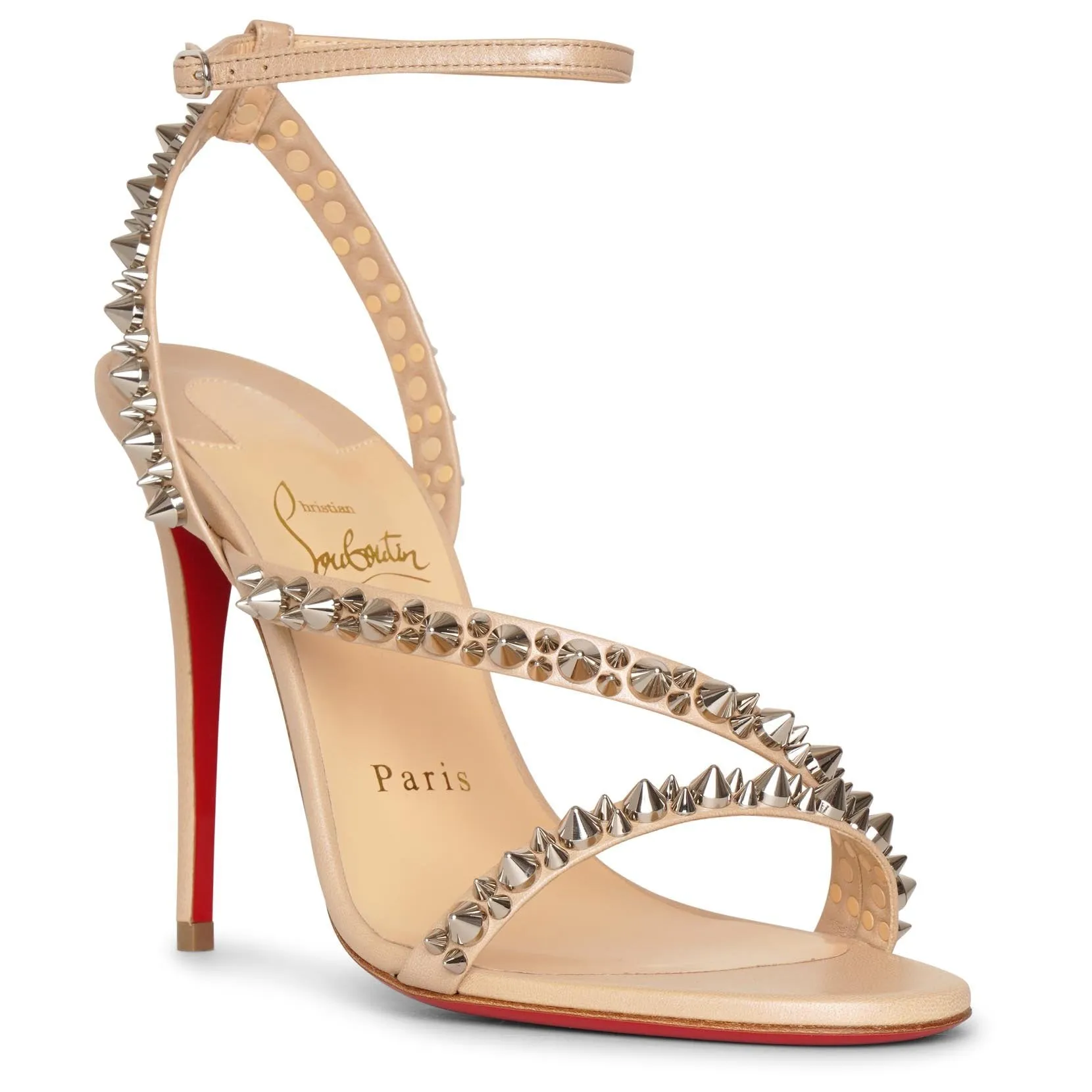 Nude Shimmer Sandals by Christian Louboutin Mafaldina Spikes 100