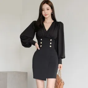 Office Women's V-Neck Pencil Sheath Bodycon Dress