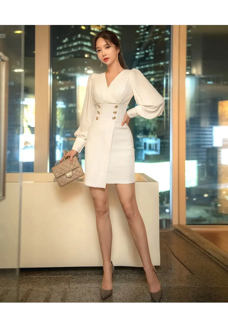 Office Women's V-Neck Pencil Sheath Bodycon Dress