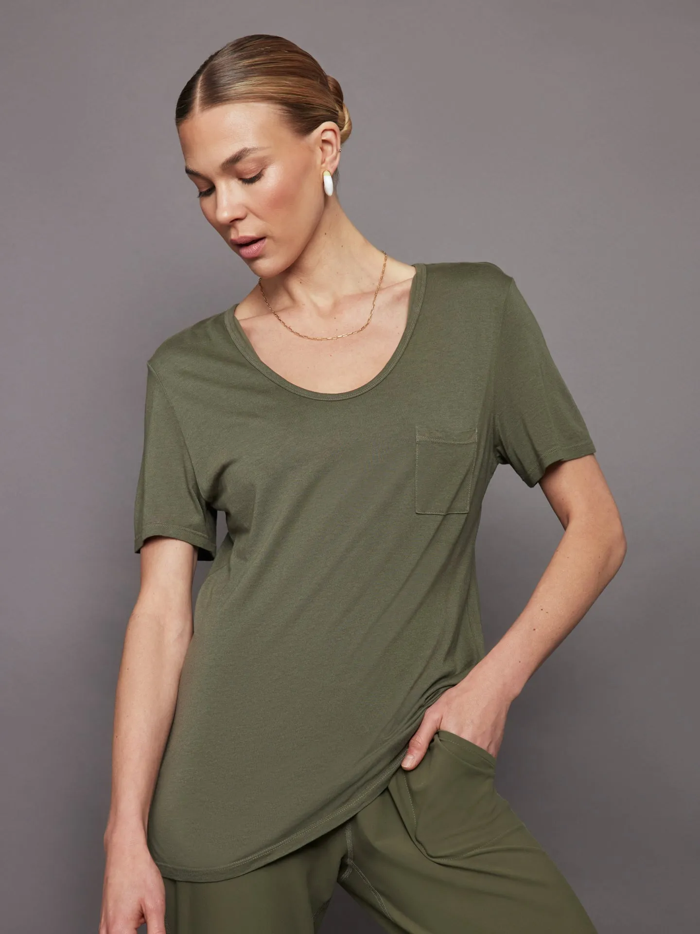 Olive Short Sleeve Tee with Pocket