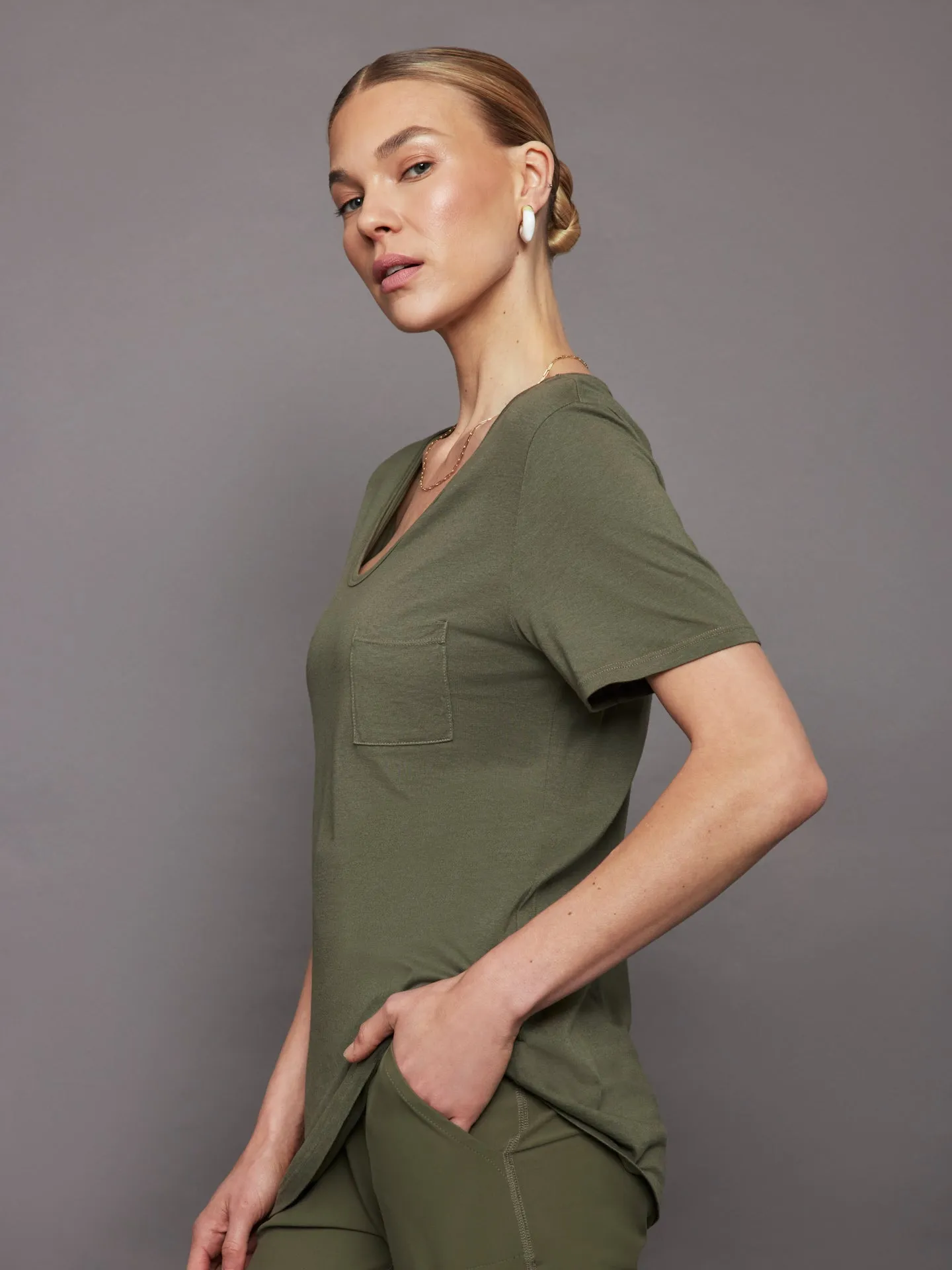 Olive Short Sleeve Tee with Pocket