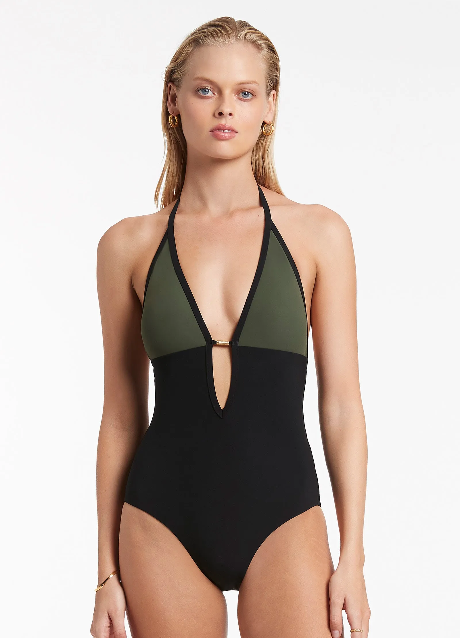 Olive Versa Plunge One Piece Swimsuit