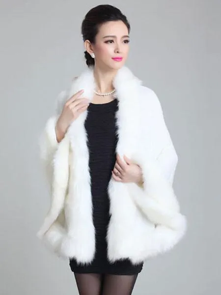 Oversized Spring Faux Fur Coat for Women - Poncho Style Knitwear Outerwear