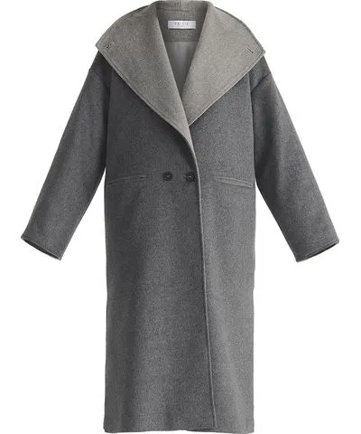 Two-Tone Double Breasted Wool Blend Coat In Grey for Women by Paisie