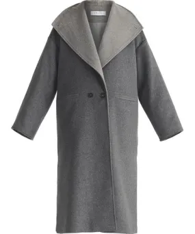 Two-Tone Double Breasted Wool Blend Coat In Grey for Women by Paisie