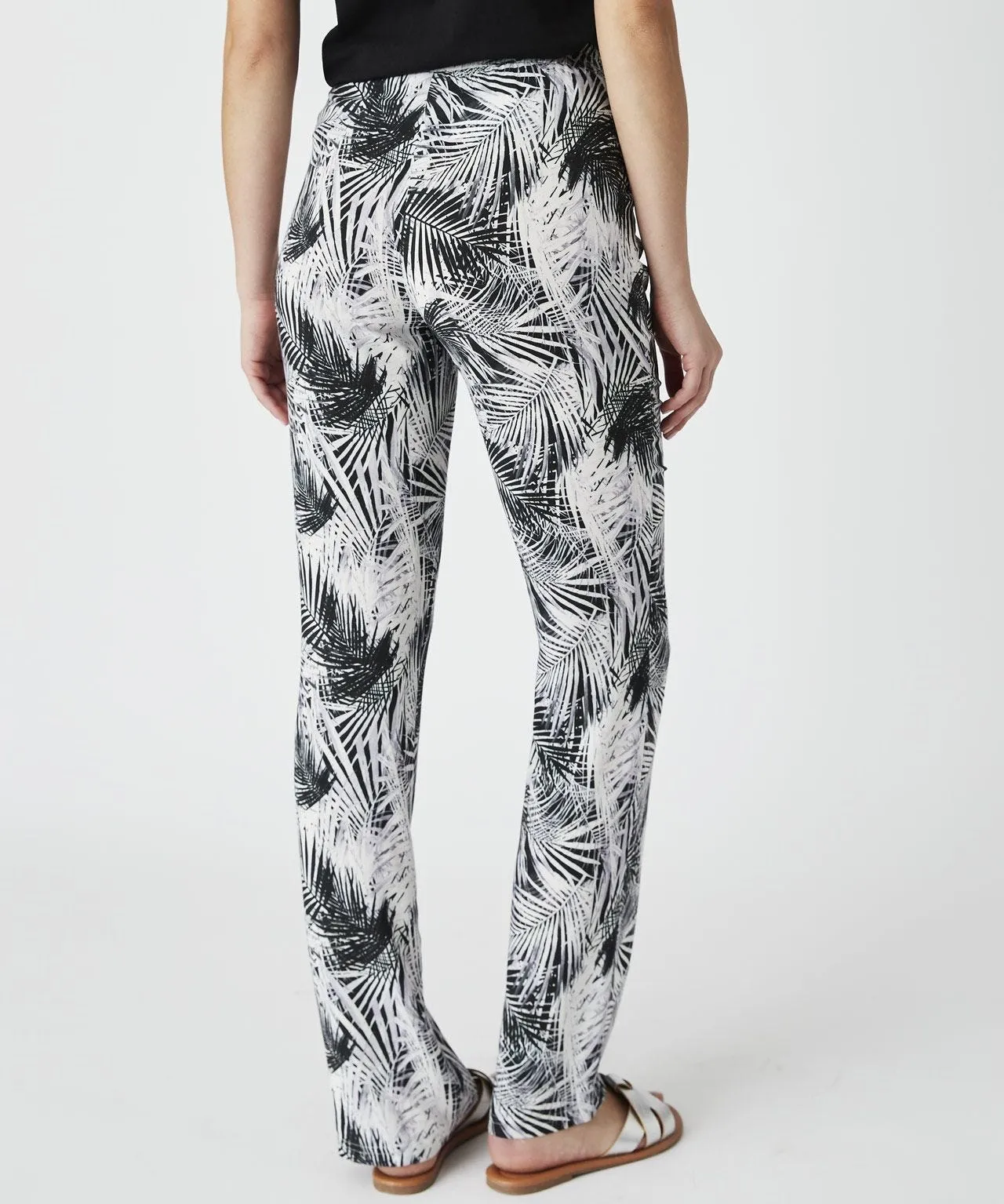 Trendy Palm Print Straight Leg Trousers