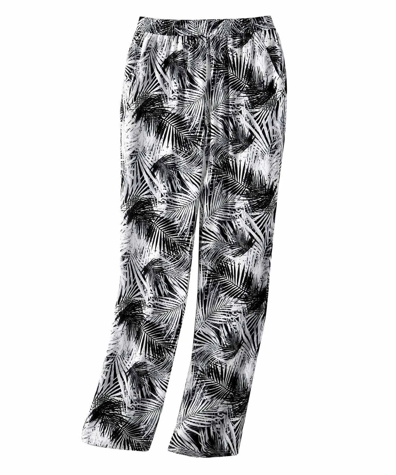 Trendy Palm Print Straight Leg Trousers