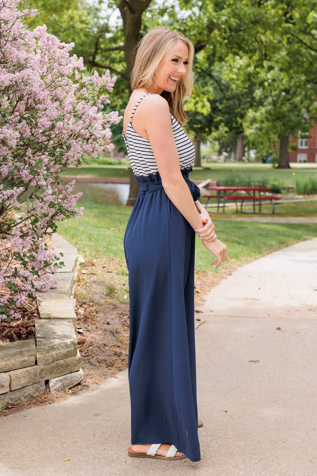 Striped Maxi Dress Navy Peace For Everyone