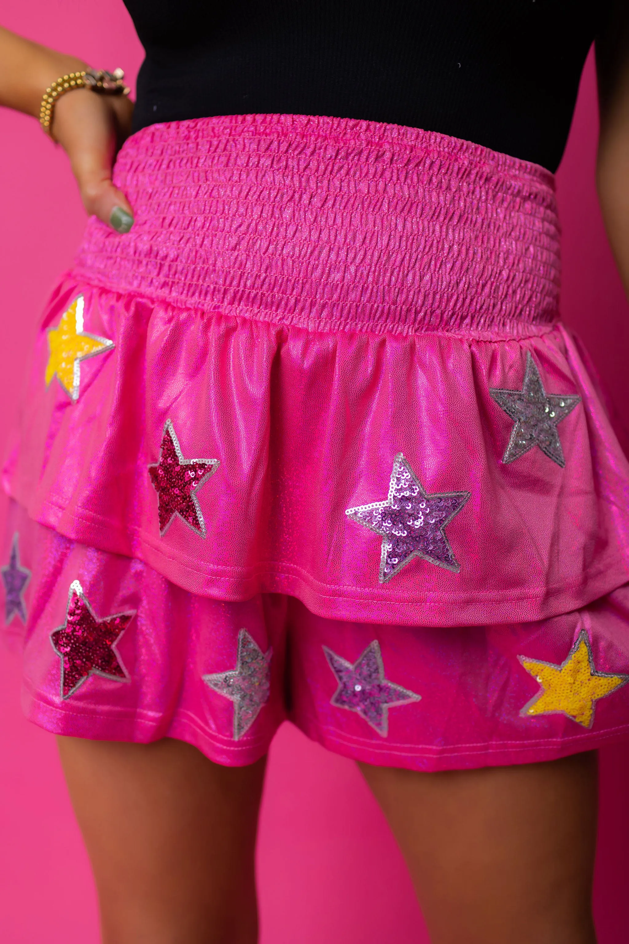 Pink Sequin Star High Waisted Shorts