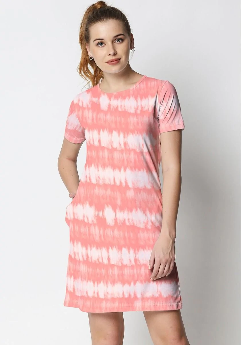 Pink Stripe Tie-Dye T-shirt Dress