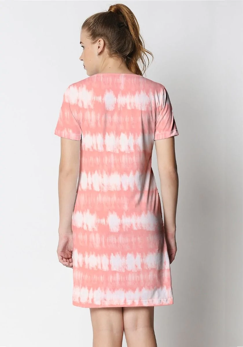 Pink Stripe Tie-Dye T-shirt Dress