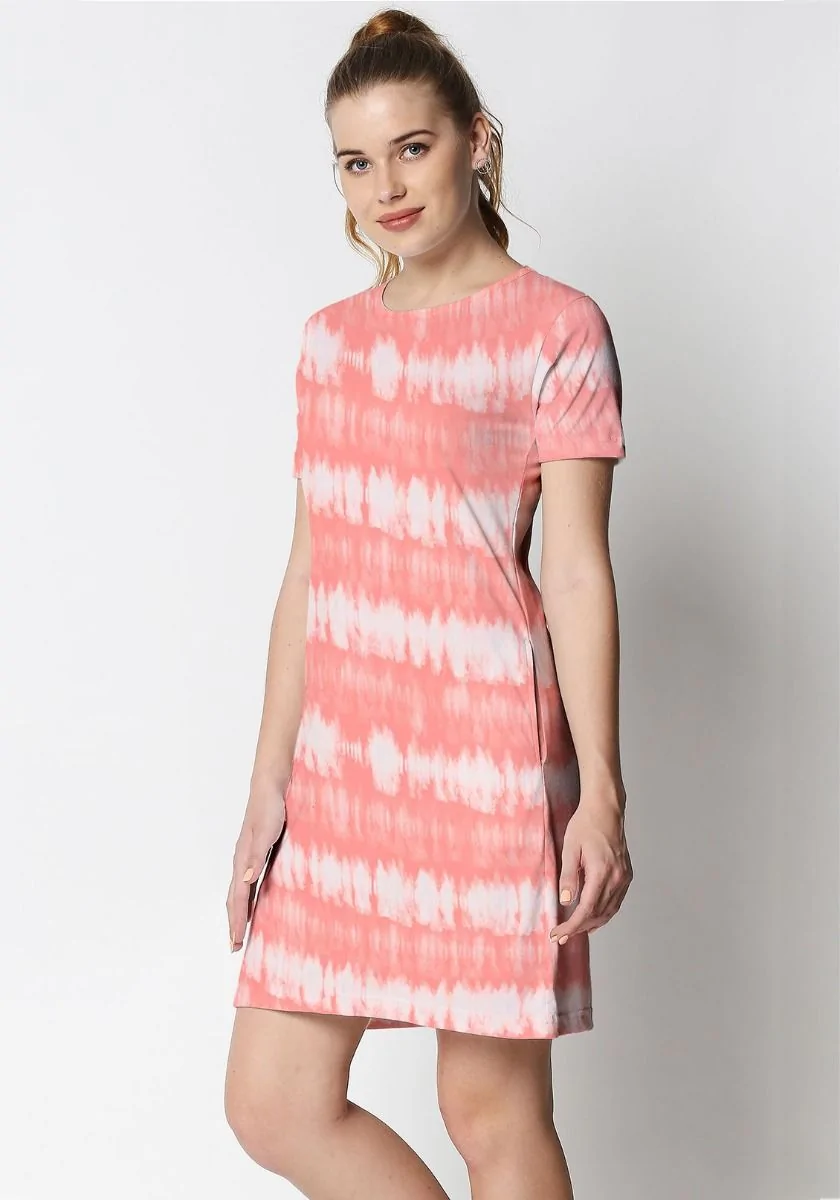 Pink Stripe Tie-Dye T-shirt Dress