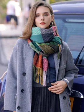 Plaid Scarf With Fringe - Vintage Fashion Scarves for Women