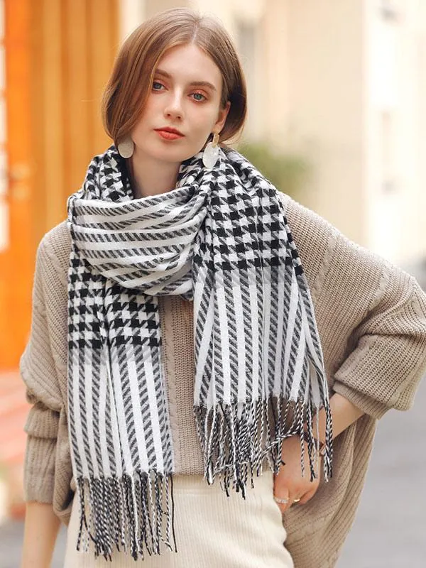 Plaid Winter Scarf with Fringe | Long, Warm, Women's Fiber Scarves